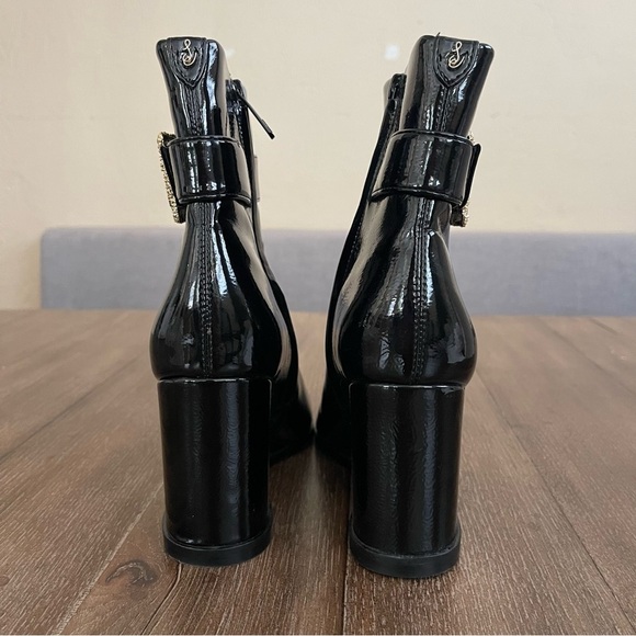 Sam Eldelman Weslie Wet Faux Leather Big Buckle Pointed Toe Wedge Bootie 6 - Picture 7 of 11